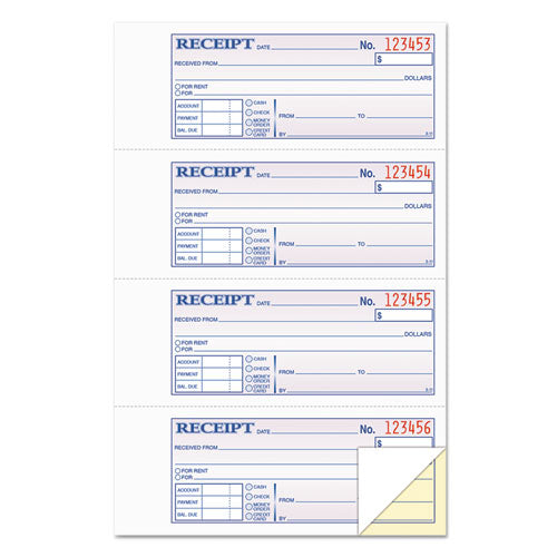 Image of TOPS Money and Rent Receipt Books, Account + Payment Sections, Two-Part Carbonless, 7.13 x 2.75, 4 Forms/Sheet, 400 Forms Total