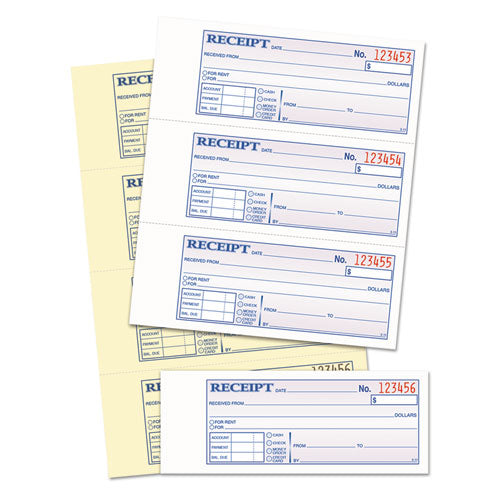 Image of TOPS Money and Rent Receipt Books, Account + Payment Sections, Two-Part Carbonless, 7.13 x 2.75, 4 Forms/Sheet, 200 Forms Total