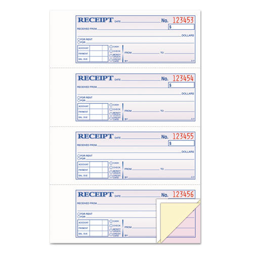 Image of TOPS Money and Rent Receipt Book, Account + Payment Sections, Three-Part Carbonless, 7.13 x 2.75, 4 Forms/Sheet, 100 Forms Total