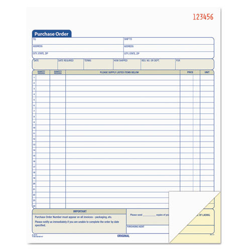 Image of TOPS Purchase Order Book, 22 Lines, Two-Part Carbonless, 8.38 x 10.19, 50 Forms Total