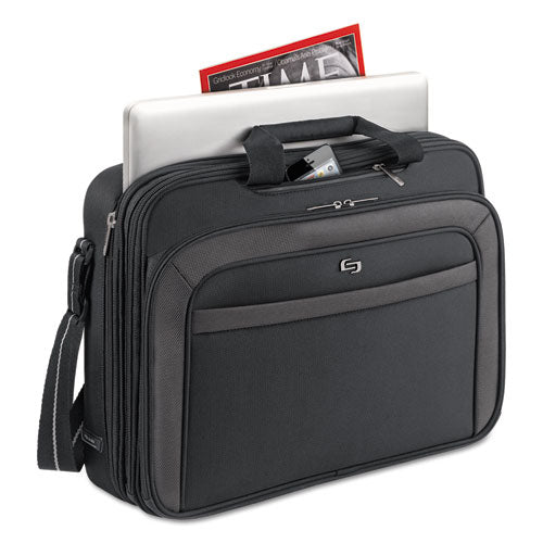Image of Solo Pro CheckFast Briefcase, Fits Devices Up to 17.3", Polyester, 17 x 5.5 x 13.75, Black