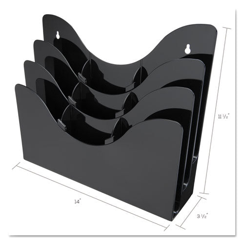 Image of deflecto® 3-Tier Document Organizer W/6 Removable Dividers, 13.38w X 3.5d X 11.5h, Black