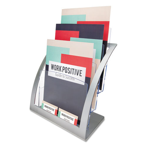 Image of deflecto® 3-Tier Literature Holder, Leaflet Size, 11.25w X 6.94d X 13.31h, Silver