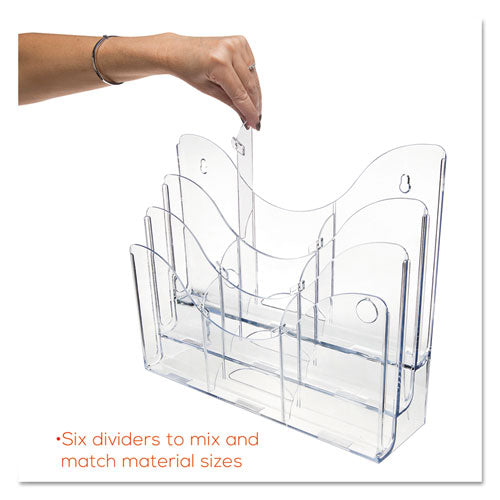 Image of deflecto® 3-Tier Document Organizer W/6 Removable Dividers, 14w X 3.5d X 11.5h, Clear