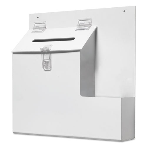 Image of deflecto® Suggestion Box Literature Holder with Locking Top, 13.75 x 3.63 x 13.94, Plastic, White