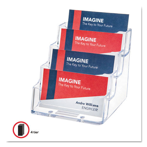 Image of deflecto® 4-Pocket Business Card Holder, Holds 200 Cards, 3.94 X 3.5 X 3.75, Plastic, Clear