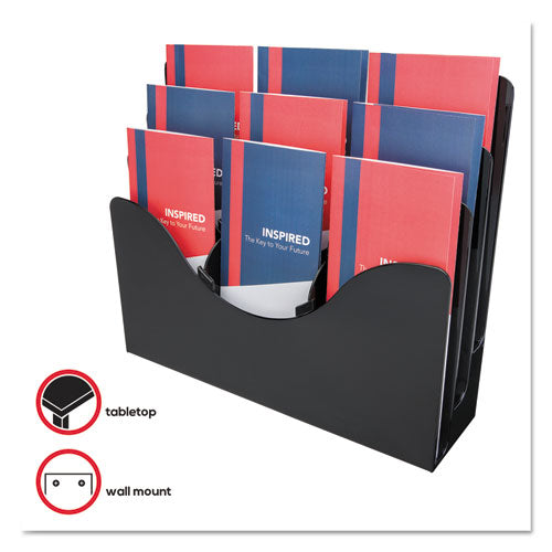 Image of deflecto® 3-Tier Document Organizer W/6 Removable Dividers, 13.38w X 3.5d X 11.5h, Black