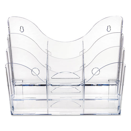Image of deflecto® 3-Tier Document Organizer W/6 Removable Dividers, 14w X 3.5d X 11.5h, Clear