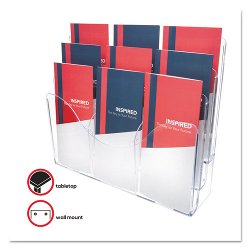 Image of deflecto® 3-Tier Document Organizer W/6 Removable Dividers, 14w X 3.5d X 11.5h, Clear