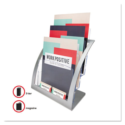 Image of deflecto® 3-Tier Literature Holder, Leaflet Size, 11.25w X 6.94d X 13.31h, Silver