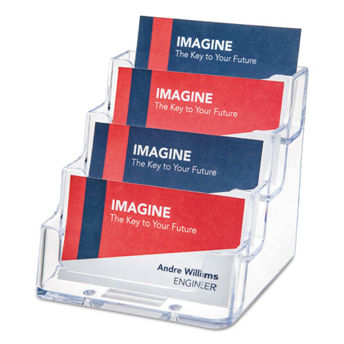 Image of deflecto® 4-Pocket Business Card Holder, Holds 200 Cards, 3.94 X 3.5 X 3.75, Plastic, Clear