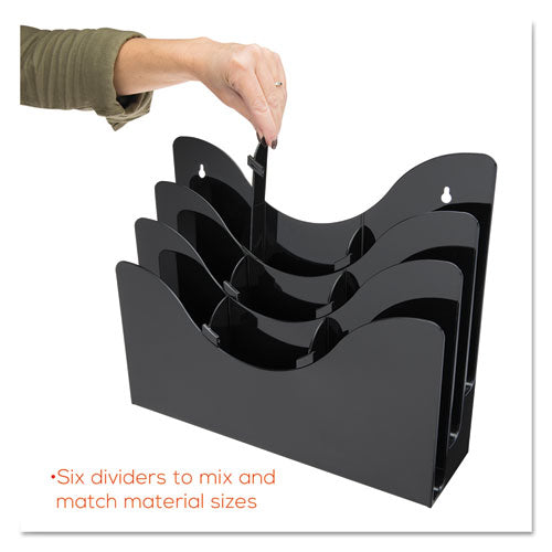 Image of deflecto® 3-Tier Document Organizer W/6 Removable Dividers, 13.38w X 3.5d X 11.5h, Black