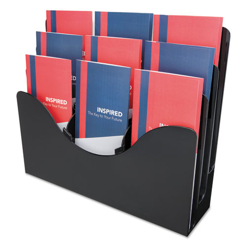 Image of deflecto® 3-Tier Document Organizer W/6 Removable Dividers, 13.38w X 3.5d X 11.5h, Black