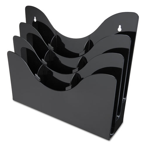 Image of deflecto® 3-Tier Document Organizer W/6 Removable Dividers, 13.38w X 3.5d X 11.5h, Black