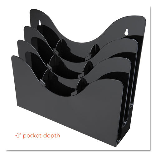 Image of deflecto® 3-Tier Document Organizer W/6 Removable Dividers, 13.38w X 3.5d X 11.5h, Black