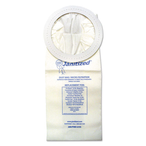 Image of Janitized® Vacuum Filters Designed To Fit Most Commercial 10 Qt. Backpack Vacs, 10/pack