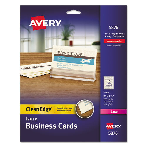 Image of Avery® Clean Edge Business Cards, Laser, 2 X 3.5, Ivory, 200 Cards, 10 Cards/sheet, 20 Sheets/pack