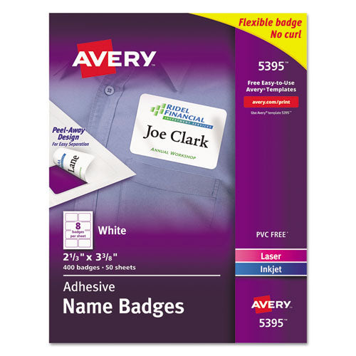 Image of Avery® Flexible Adhesive Name Badge Labels, 3.38 X 2.33, White, 400/box