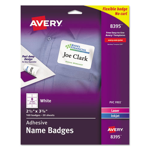 Image of Avery® Flexible Adhesive Name Badge Labels, 3.38 X 2.33, White, 160/pack