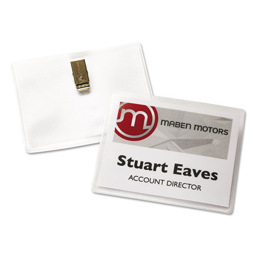 Image of Avery® Clip-Style Name Badge Holder With Laser/inkjet Insert, Top Load, 4 X 3, White, 40/box