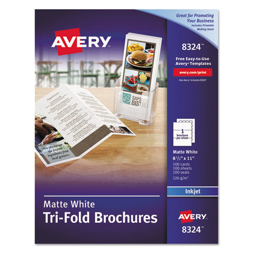 Image of Avery® Tri-Fold Brochures, 92 Bright, 85 lb Text Weight, 8.5 x 11, Matte White, 100/Pack