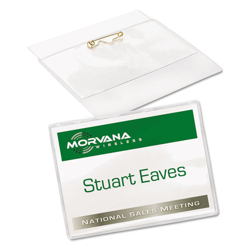 Image of Avery® Pin-Style Badge Holder With Laser/inkjet Insert, Top Load, 4 X 3, White, 100/box
