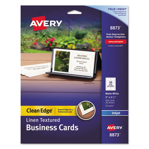 Image of Avery® Linen Texture True Print Business Cards, Inkjet, 2 X 3.5, White, 200 Cards, 10 Cards/sheet, 20 Sheets/pack