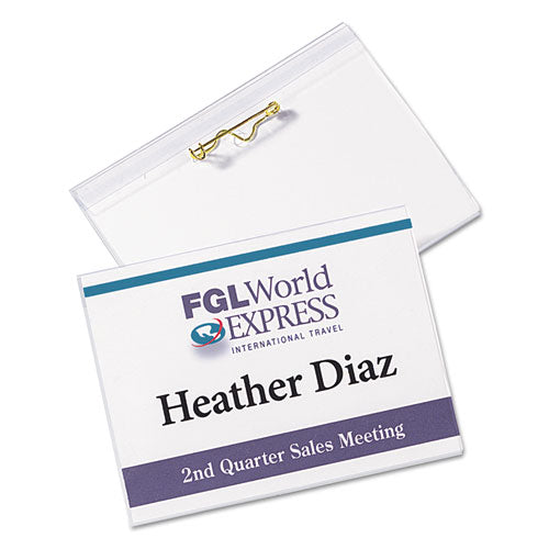 Image of Avery® Pin-Style Badge Holder With Laser/inkjet Insert, Top Load, 4 X 3, White, 100/box