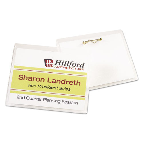 Image of Avery® Pin-Style Badge Holder With Laser/inkjet Insert, Top Load, 4 X 3, White, 100/box