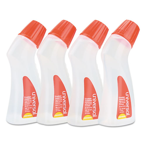 Image of Universal® Envelope Moistener With Adhesive, 2.2 Oz Bottle, Clear, 4/pack