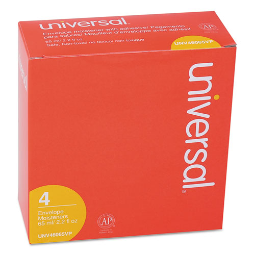 Image of Universal® Envelope Moistener With Adhesive, 2.2 Oz Bottle, Clear, 4/pack