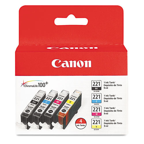 Image of Canon® 2946b004 (cli-221) Ink, Black/cyan/magenta/yellow, 4/pack