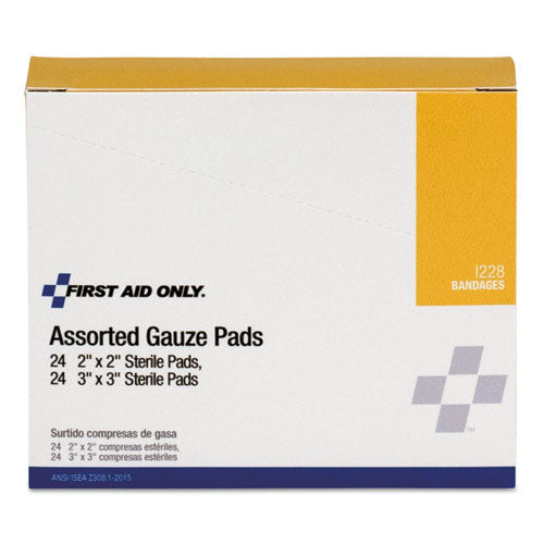 Image of First Aid Only Gauze Pads, Sterile, Assorted, 2 X 2; 3 X 3, 48/box