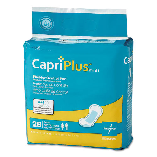 Image of Medline Capri Plus Bladder Control Pads, Extra Plus, 6.5" X 13.5", 28/pack, 6/carton
