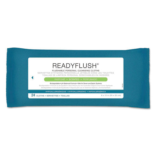 Image of Medline ReadyFlush Biodegradable Flushable Wipes, 1-Ply, 8 x 12, White, 24/Pack, 24 Packs/Carton