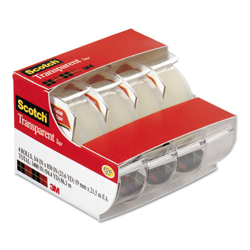 Image of Scotch® Transparent Tape In Handheld Dispenser, 1" Core, 0.75" X 70.83 Ft, Transparent, 4/pack