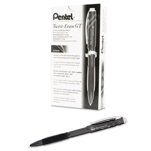 Image of Pentel® Twist-Erase GT Pencils, 0.7 mm, HB (#2), Black Lead, Black Barrel