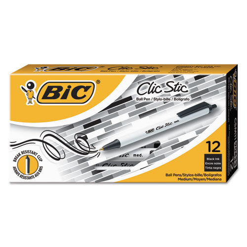 Image of BIC® Clic Stic Ballpoint Pen Value Pack, Retractable, Medium 1 Mm, Black Ink, White Barrel, 24/pack