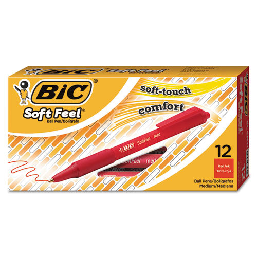 Image of BIC® Soft Feel Ballpoint Pen, Retractable, Medium 1 Mm, Red Ink, Red Barrel, Dozen