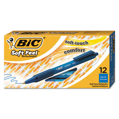 Image of BIC® Soft Feel Ballpoint Pen, Retractable, Medium 1 Mm, Blue Ink, Blue Barrel, Dozen
