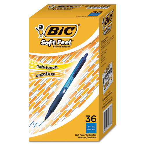 Image of BIC® Soft Feel Ballpoint Pen Value Pack, Retractable, Medium 1 Mm, Blue Ink, Blue Barrel, 36/pack