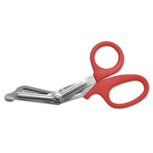 Image of Westcott® Stainless Steel Office Snips, 7" Long, 1.75" Cut Length, Crane-Style Red Handle