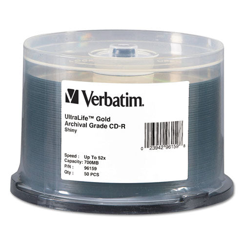Image of Verbatim® Cd-R Archival Grade Recordable Disc, 700 Mb/80 Min, 52x, Spindle, Gold, 50/pack