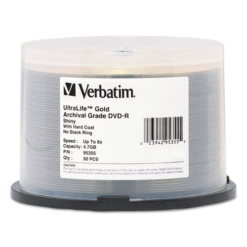 Image of Verbatim® UltraLife Gold Archival Grade DVD-R, 4.7 GB, 16x, Spindle, Gold, 50/Pack