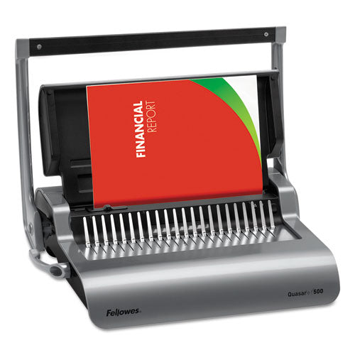 Image of Fellowes® Quasar 500 Manual Comb Binding System, 500 Sheets, 18.13 X 15.38 X 5.13, Metallic Gray