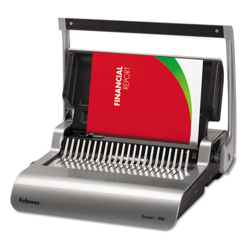Image of Fellowes® Quasar 500 Manual Comb Binding System, 500 Sheets, 18.13 X 15.38 X 5.13, Metallic Gray