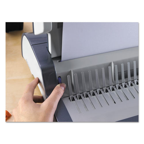 Image of Fellowes® Quasar 500 Manual Comb Binding System, 500 Sheets, 18.13 X 15.38 X 5.13, Metallic Gray