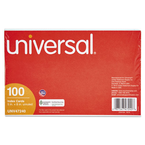 Image of Universal® Unruled Index Cards, 5 X 8, White, 100/pack
