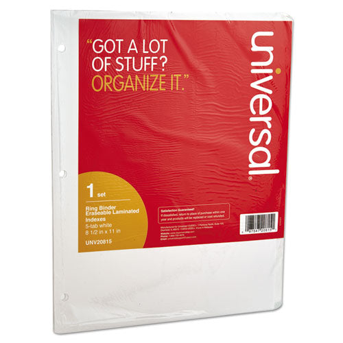 Image of Universal® Deluxe Write-On/Erasable Tab Index, 5-Tab, 11 x 8.5, White, White Tabs, 1 Set