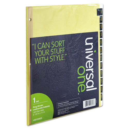 Image of Universal® Deluxe Preprinted Simulated Leather Tab Dividers With Gold Printing, 12-Tab, Jan. To Dec., 11 X 8.5, Buff, 1 Set